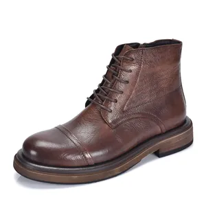 Uomo Stivali Martin in Vera Pelle Stile Britannico Punta a Cappellotto Business Formale High Top Vintage Allacciati Con Cerniera Stivaletti