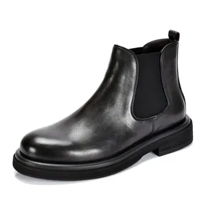 Men Chelsea Boots Top Grain Cowhide Leather British Retro Thick Sole High Top Autumn Winter Men Short Boots