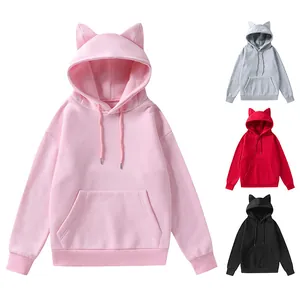 Sudadera con Capucha de Orejas de Gato para Mujer Mezcla de Poliéster y Algodón Manga Larga Top Casual Dulce