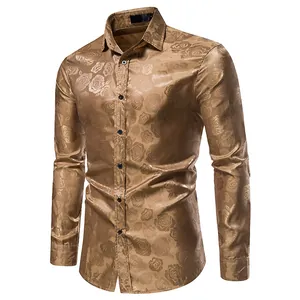Herren-Langarmhemd in Bronze mit elegantem Rosen-Jacquard-Muster für Business-Look
