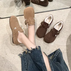 Mocassins plats de style Birckenstock pour femmes avec doublure en polaire chaude