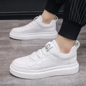 Classic white low-top casual sneakers for men with thick soles and versatile slip-on design