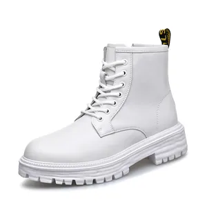 Premium witte leren Martin boots voor heren met dikke antislipzool en Britse stijl