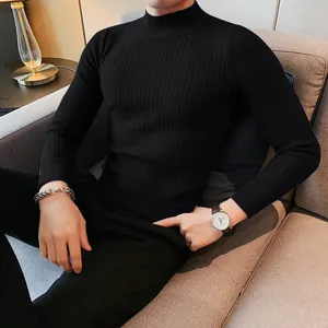 Close-up of black knitted turtleneck sweater showing water ripple texture on model