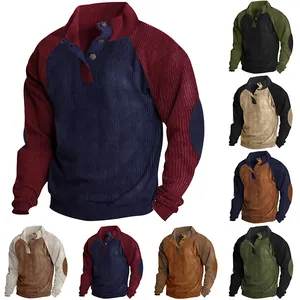 Collection of men's color-block corduroy sweatshirts with stand collars in various colors
