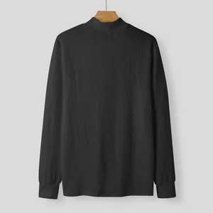 Detailed back view of a black men's high neck knit top showing unique water ripple texture
