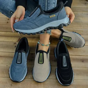 Zapatillas de Senderismo al Aire Libre para Hombre Cuero Sintético Transpirable Antideslizante Zapatos de Correr Sin Cordones Sneakers Casual Tallas Grandes
