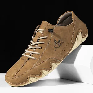 Chaussures décontractées pour hommes marron style poulpe en cuir texturé premium