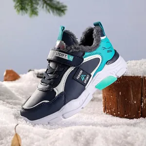 Bottes de Neige d'Hiver pour Garçons Chaudes Doublées de Polaire Baskets de Sport Décontractées d'Extérieur pour Enfants Avec Velcro