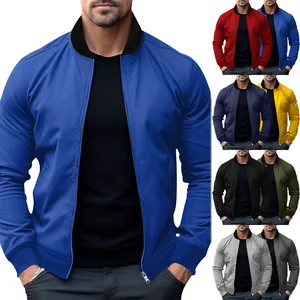 Vista detallada de la chaqueta bomber casual para hombre con cuello alto en varios colores