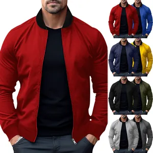 Vista detallada de chaquetas casuales para hombre con cuello alto en varios colores.