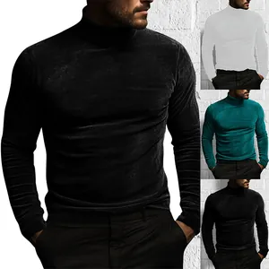 Camiseta Informal de Manga Larga con Cuello Alto para Hombre Ajuste Entallado Color Sólido Terciopelo Térmica Capa Base Otoño Invierno Moda Urbana