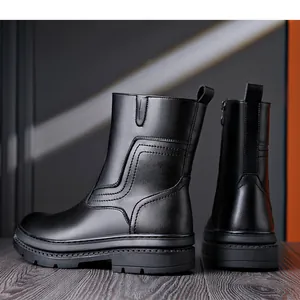 Bottines classiques en cuir noir pour hommes avec fermeture éclair latérale et semelle crantée