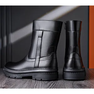 Botas altas de cuero negro para hombre con cremallera lateral y estilo británico clásico