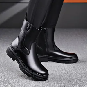 Bottines Chelsea classiques en cuir noir pour hommes avec fermeture éclair latérale