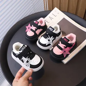 Winter warm fleece-lined children's sneakers with star decor and Velcro straps