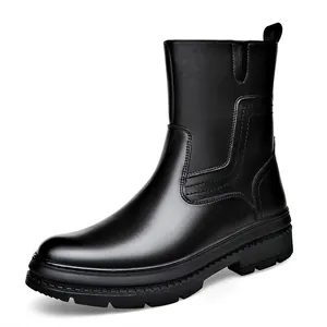 Bottines Chelsea classiques en cuir noir pour hommes avec semelle crantée