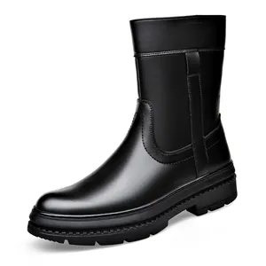 Botas de cuero negro de alta calidad para hombre, elegantes botas Chelsea estilo Martin.