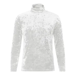 Camiseta de cuello alto para hombre en terciopelo blanco con textura suave de lujo