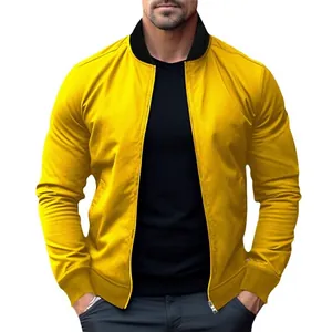 Chaqueta casual amarilla para hombre con cuello alto y cremallera, ideal para otoño