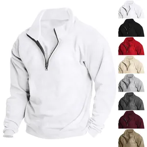 Men's half-zip fleece sweatshirt shown in multiple colors including white and black