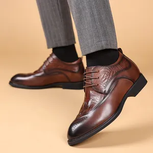 Bruine heren Brogue lederen zakelijke schoenen met krokodillenprint en verhoging