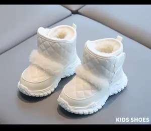 Premium white quilted winter snow boots for toddlers with warm plush lining and fur trim