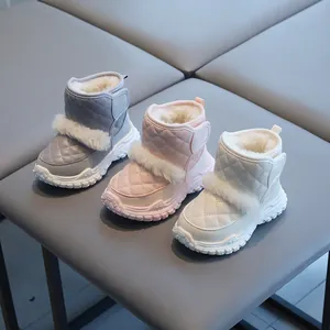 Warm fleece-lined toddler snow boots with quilted design and faux fur trim in three colors