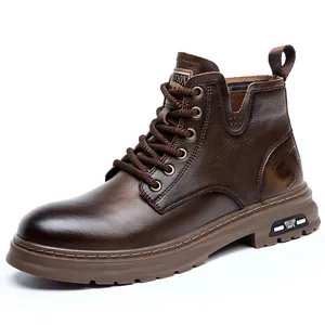 Vintage braune Herren Martin-Stiefel aus echtem Leder mit warmem Futter und Sohle