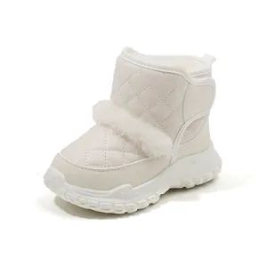 Quilted cream toddler snow boots with plush lining and non-slip soft rubber sole