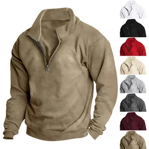 Multi-color options for men's half-zip fleece sweatshirt with stand collar.