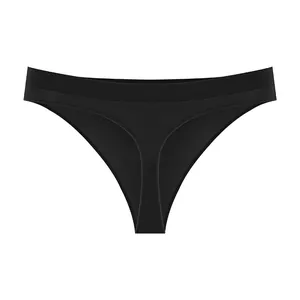 Professional seamless black sports thong with a low-rise waist and ribbed comfort band.
