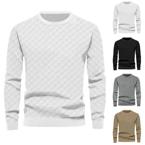 Men's waffle knit sweater featuring checkerboard jacquard pattern in various colors