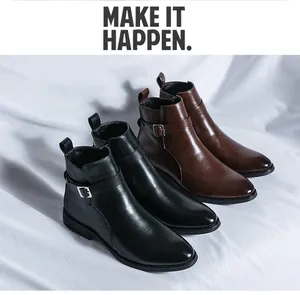 Bottines Chelsea élégantes de style britannique pour hommes en cuir noir et marron
