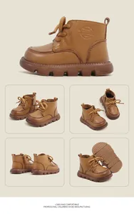 Dettaglio multi-angolo degli stivali Martin in pelle marrone per bambini con suole