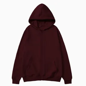 Vue détaillée d'un sweat à capuche bordeaux avec fermeture éclair et poches