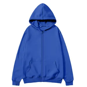 Sweat à capuche zippé bleu roi classique avec fermeture éclair et poches avant.