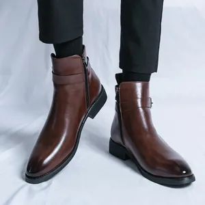 Bottines Chelsea pour hommes en cuir marron avec fermeture éclair latérale de style anglais