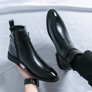 Bottines Chelsea classiques en cuir noir pour hommes avec fermeture éclair latérale