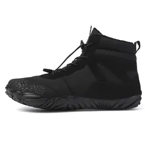 Professional black high-top waterproof outdoor snow boots with warm fleece lining and non-slip sole