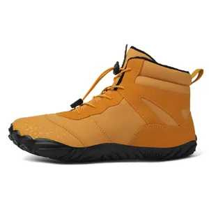 Orange high-top outdoor snow boots with non-slip rubber sole and warm lining.