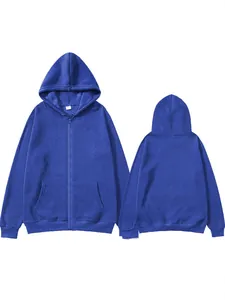 Sweat-shirt à capuche bleu cobalt unisexe avec fermeture éclair et poches avant