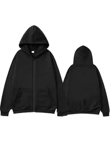 Sweat à capuche zippé unisexe de couleur unie avec poches avant et cordon de serrage