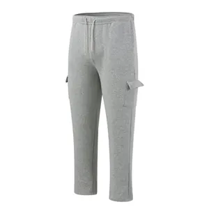Klassische graue Fleece-Cargo-Jogginghose für Herren mit Kordelzug und geradem Bein