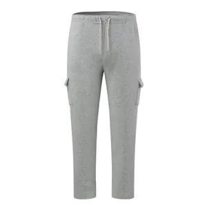 Men's grey cargo sweatpants with functional side pockets and adjustable drawstring waist