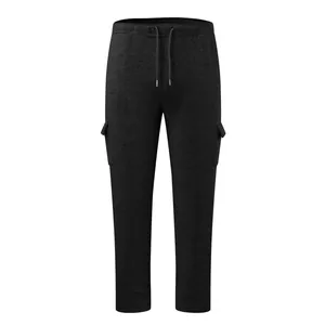 Front view of men's premium thick fleece cargo sweatpants in dark grey marl color