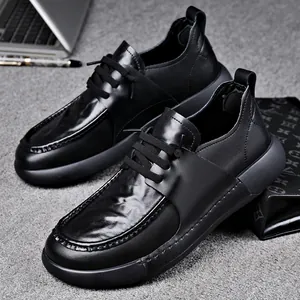 Men's Square Toe Casual Leather Shoes Cowhide Lace-up Comfortable Non-slip Warm Lining Business Oxford Shoes For Men
