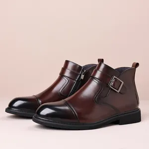Stivali Chelsea da Uomo in Vera Pelle Stile Britannico Vintage Business Dress Monk Strap Stivali Cuciti a Mano Cerniera Laterale Stivaletti
