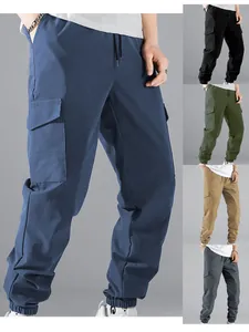 Men Retro Multi-Pocket Cargo Jogger Pants High Street Casual Elastic Waist Tactical Trousers Solid Color Outdoor Fashion Bottoms