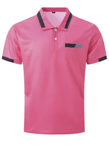 Vorderansicht eines rosa Herren-Freizeit-Poloshirts mit modisch angedeuteter Tasche